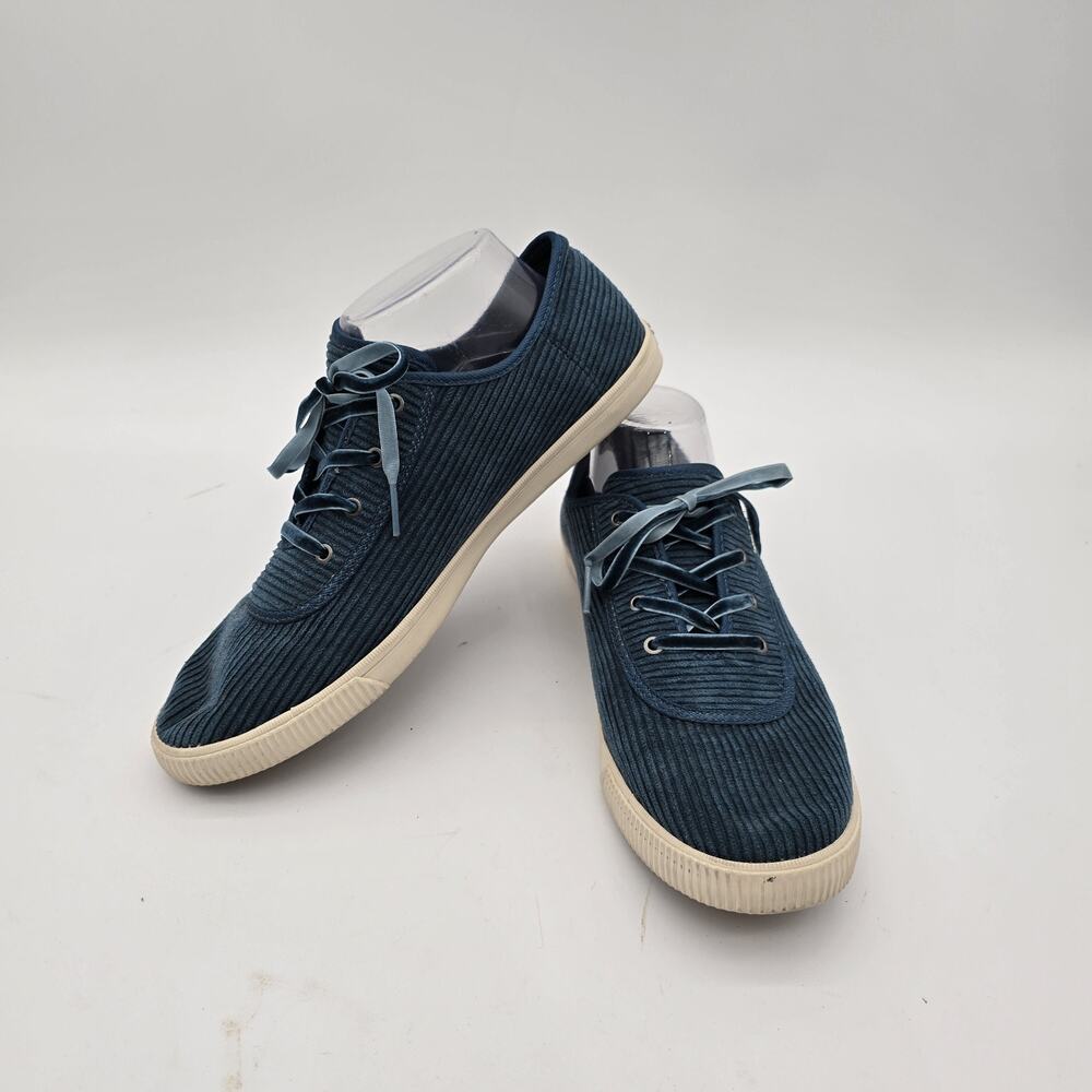Toms Shoes Womens 10 Teal Blue Velvet Corduroy Tennis Sneaker Carmel Lace Up